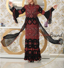 Stylish Mermaid Black and Red Palestinian Embroidered Dress