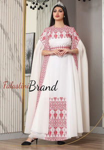 Elegant Royal Off White and Red Embroidered Dress