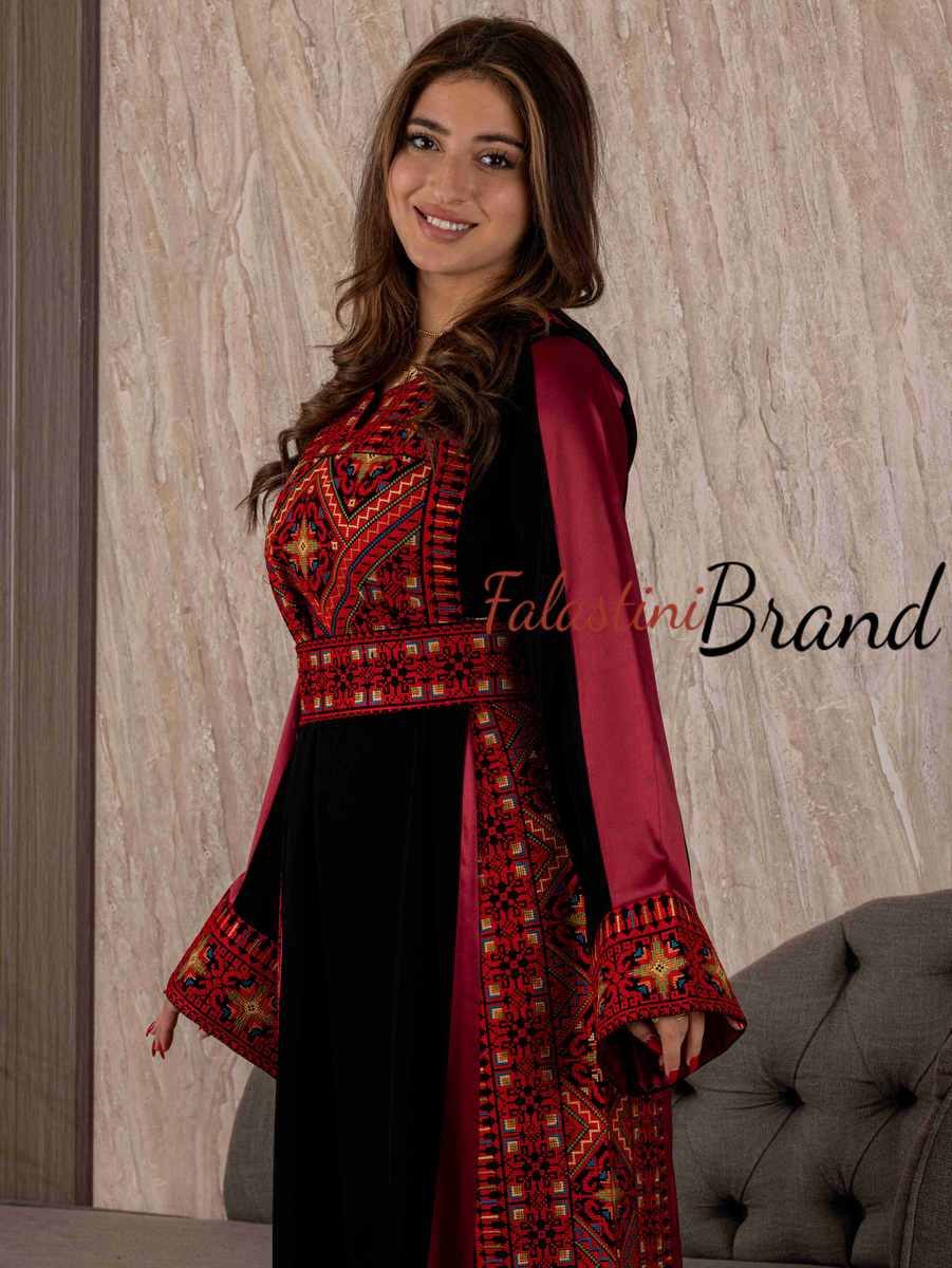 Cream/Red Satin Malaka Thobe