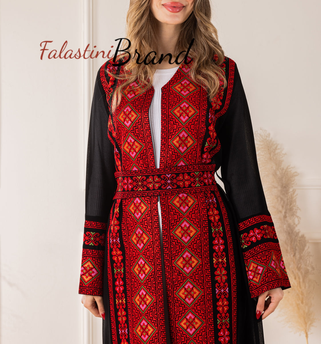 Palestinian style embroidery open abaya main image 0