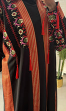 Stylish Black & Red Embroidered Open Abaya/Bisht With Kashmir Details