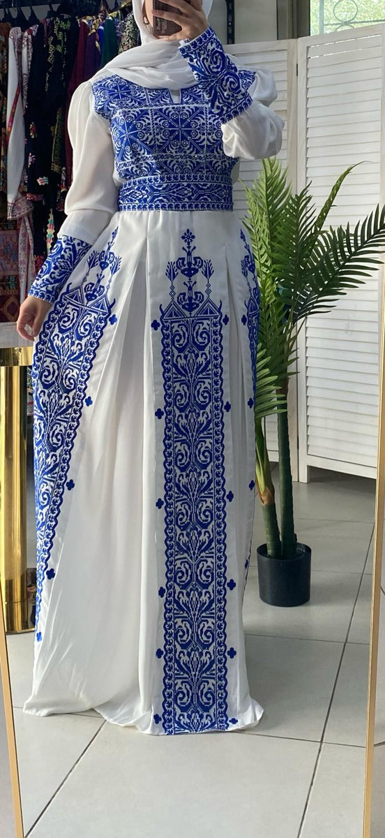 blue dress white embroidery Floral Cutwork Embroidery Pearl Belt Midi Dress in Blue for Coastal Getaways & Beachside Dinners Blue M