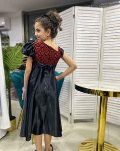 Little Girl Palestinian Embroidered Black Satin Unique Design Dress