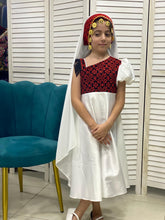 Little Girl Palestinian Embroidered White Satin Unique Design Dress