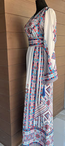 Full of Details White and Blue Palestinian Embroidered Thobe Dress with Kashmir Details