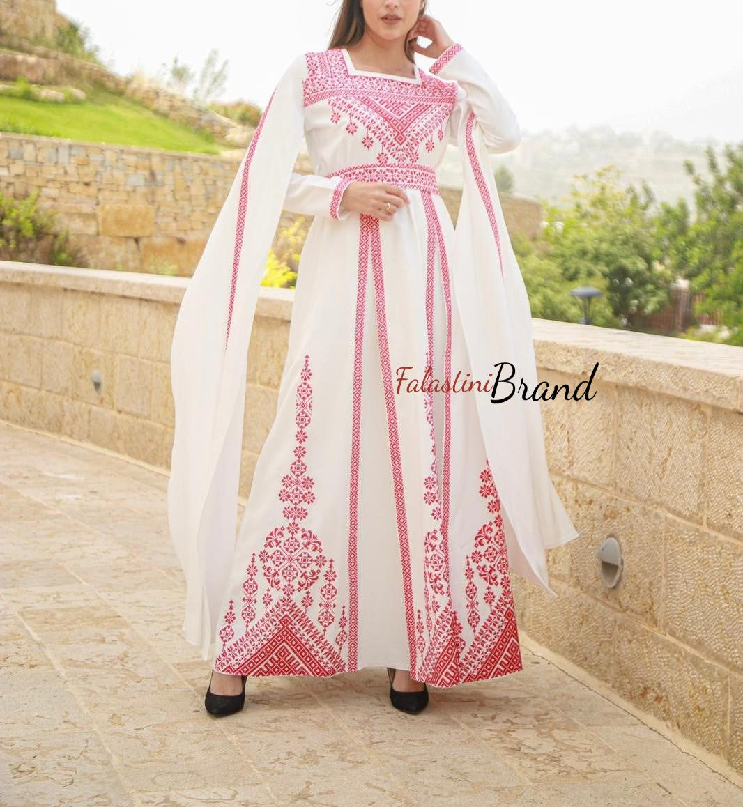 White and Red Royal Design Dress with Unique Embroidery 44-46/(XL-XXL) White and Red Royal Design Dress with Unique Embroidery 44-46/(XL-XXL)