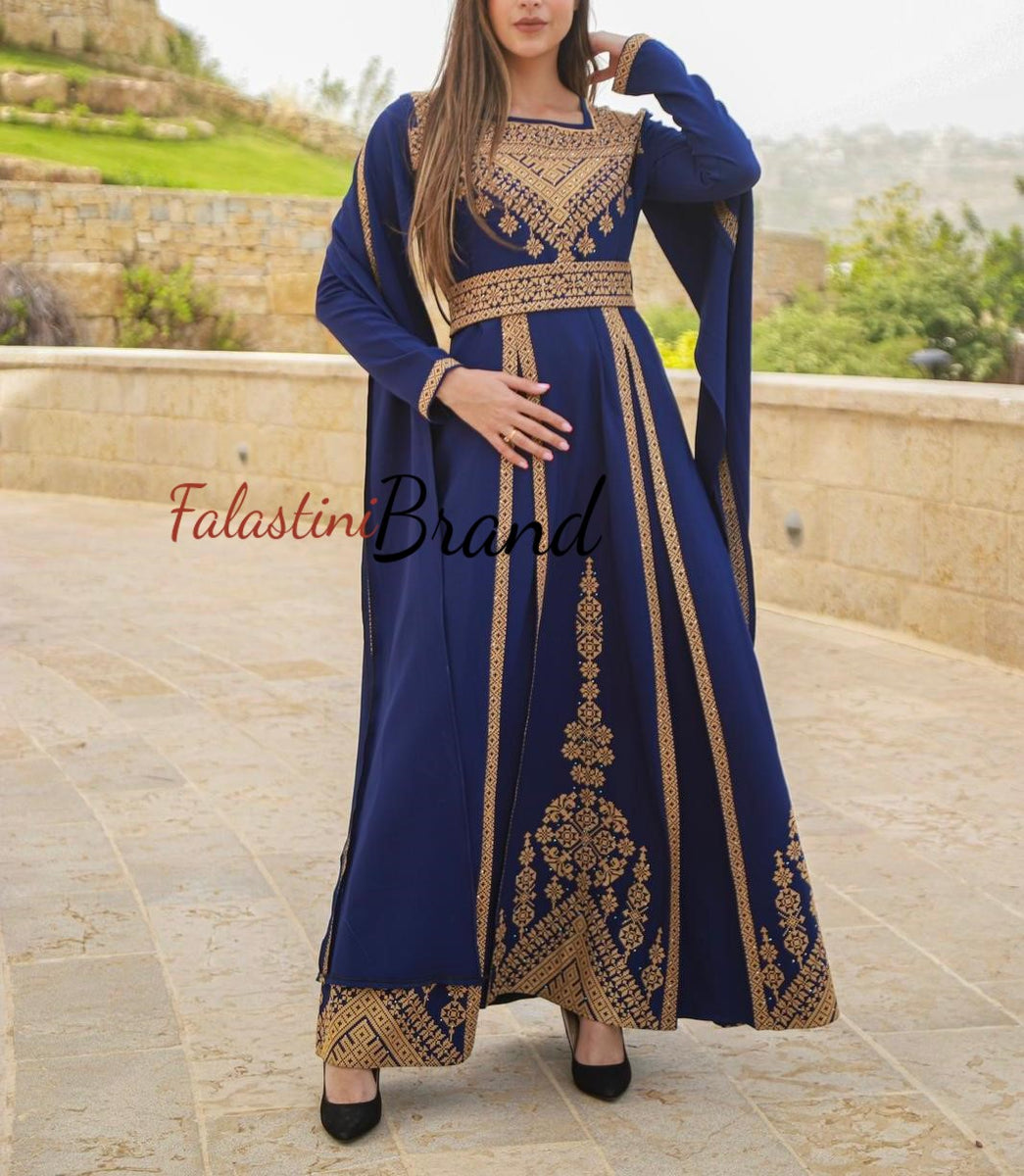 original blue or gold dress Dark Blue And Golden Royal Design Dress with Unique Embroidery