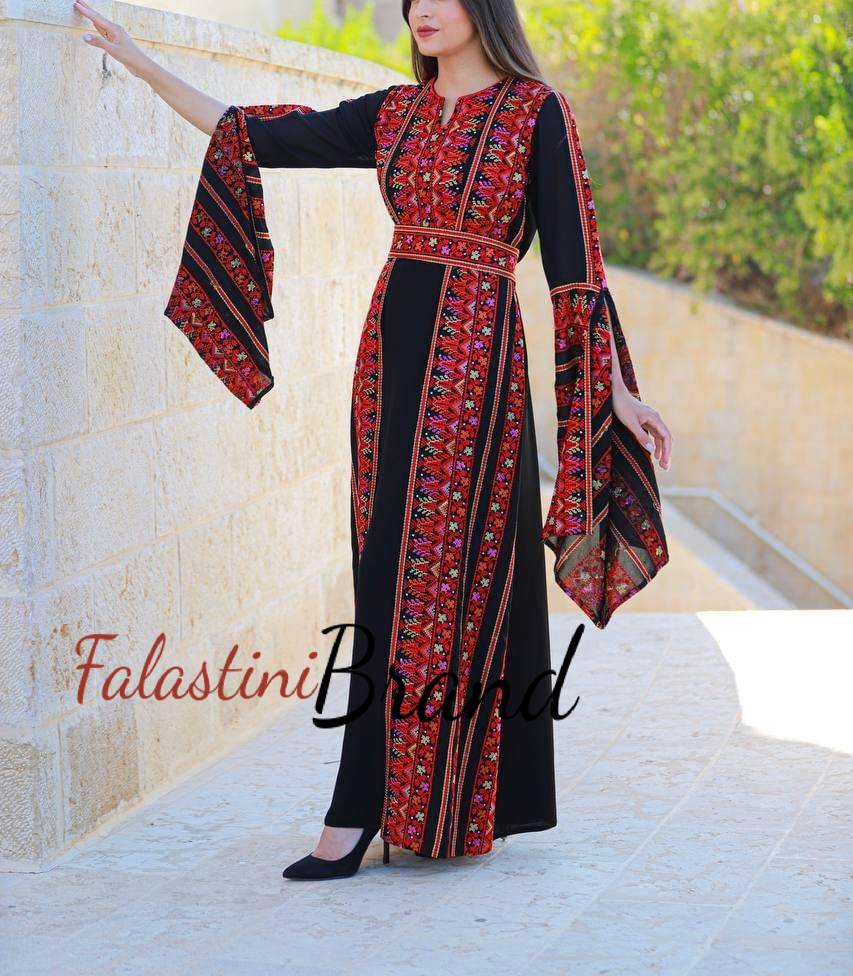 One Piece Unique Design Black and Colorful Embroidery Dress with Flare Sleeves One Piece Unique Design Black and Colorful Embroidery Dress with Flare Sleeves