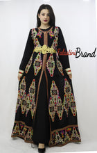 2 Pieces Black Kaftan Dress with Multicolored Embroidery