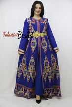 2 Pieces Blue Kaftan Dress with Multicolored Embroidery
