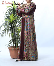 Amazing Burgundy Manajil Palestinian Embroidered Thobe Dress With Astonishing Embroidery