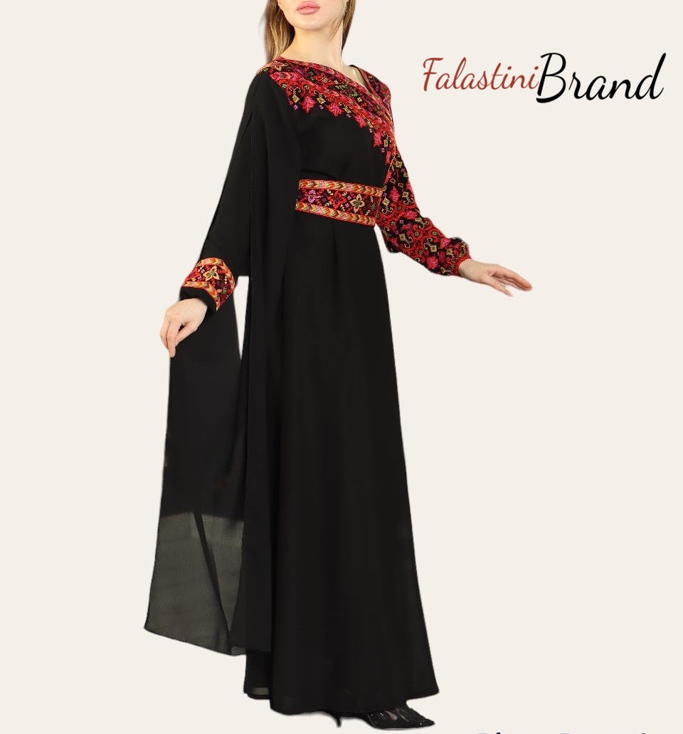 Elegant Black and Red Shoulder Details Embroidered Dress Elegant Black and Red Shoulder Details Embroidered Dress