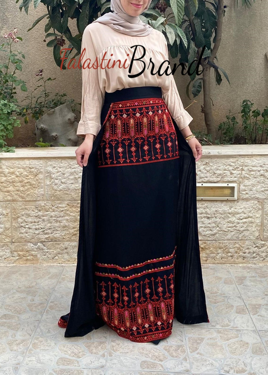 Amazing Black Maxi Embroidered Skirt with Back Layer