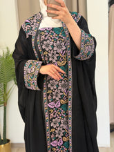 Zuhoor Black With Purple Pink Embroidered Strappy Dress and Abaya Set