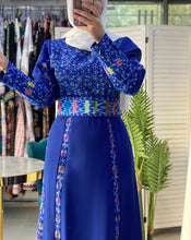 Unique Royal Blue Palestinian Embroidered Thob Dress with Perry Embroidery