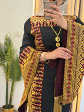 Horeya Black and Burgundy Thob Dress with Golden Embroidery