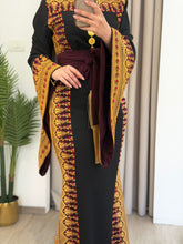 Horeya Black and Burgundy Thob Dress with Golden Embroidery