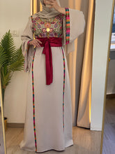 Elegant Beige Ward Thob With Manajil Details and Satin Belt
