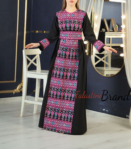 Stylish Black & Pink Front Embroidered Dress