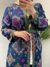 NAQSH Navy and Colorful Georgette Diamond Embroidered Open Abaya Kaftan