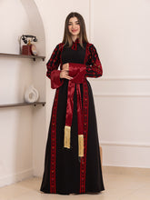 Karmel Black Embroidered Thob Dress with Satin Sleeves Details