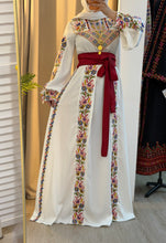White Satin Flowy Thob Dress With Colorful Gorgeous Embroidery