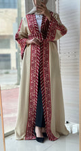 Kashmir Details Beige and Burgundy Floral Embroidered Abaya
