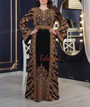Amazing Black & Golden Palestinian Embroidered Thobe Dress With Astonishing Embroidery