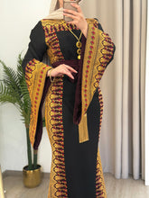 Horeya Black and Burgundy Thob Dress with Golden Embroidery