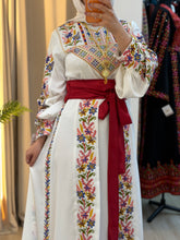 White Satin Flowy Thob Dress With Colorful Gorgeous Embroidery
