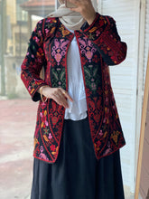 Palestinian Black And Red Embroidered Jacket with Unique Sa3at Tatreez Pattern