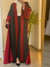 Sulaf Elegant Black and Red Bisht with Palestinian Embroidery and Satin Details