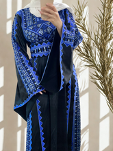 Elegant Wide Sleeves Black and Blue Embroidered Thob Dress