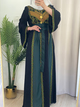 Yaqoot Elegant Stylish Black Thob with Green Embroidery and Satin Details