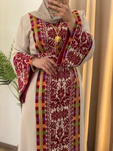 Asala Beige Palestinian Embroidered Thob with Beads and Manajil Details