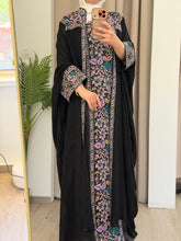 Zuhoor Black With Purple Pink Embroidered Strappy Dress and Abaya Set