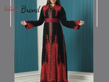 Black and Red Palestinian Embroidered Kaftan Dress
