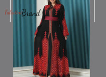 Black and Red Palestinian Embroidered Kaftan Dress