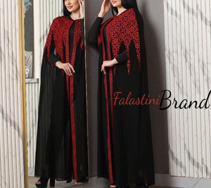 Stylish Long Black and Red Palestinian Embroidered Bisht