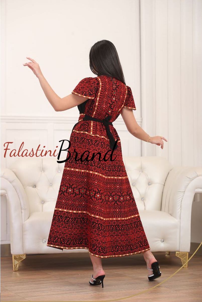 Gorgeous Black Long Dress Short Sleeve Red Embroidered Back Gorgeous Black Long Dress Short Sleeve Red Embroidered Back