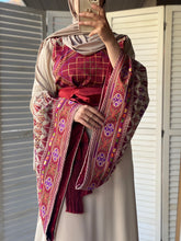 Very Unique Radan Sleeves Beige and Burgundy Thobe with Dense Embroidery and Satin Details
