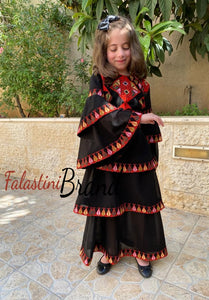 Little Girls Black and Red Ruffled Embroidered Spanish Like Dress