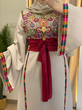 Elegant Beige Ward Thob With Manajil Details and Satin Belt
