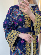 NAQSH Qasab Luxurious Navy Diamond Embroidered Abaya with Golden Thread Details