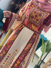 Beige Malak Palestinian Embroidered Thobe with Satin Details
