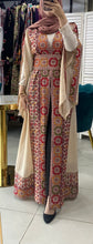 Beige Georgette Embroidered Open Abaya Kaftan Maxi Dress Long Split Sleeve