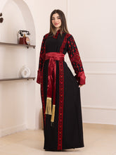 Karmel Black Embroidered Thob Dress with Satin Sleeves Details