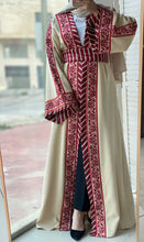 Kashmir Details Beige and Burgundy Floral Embroidered Abaya
