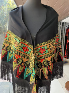 Black embroidered shawl with stylish machine embroidery