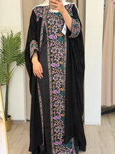 Zuhoor Black With Purple Pink Embroidered Strappy Dress and Abaya Set